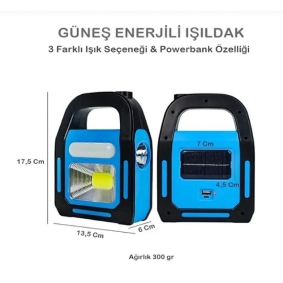 Lampe de camping à Energie solaire avec projecteur et power bank - Bleu