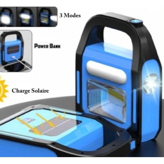 Lampe de camping à Energie solaire avec projecteur et power bank - Bleu