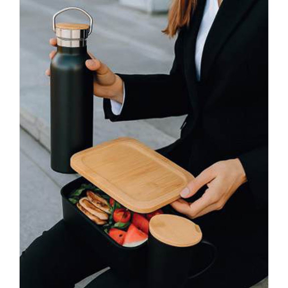 Lunch box+ mug + bouteille isotherme bambou