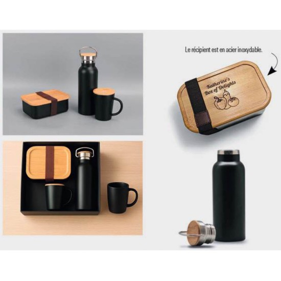 Lunch box+ mug + bouteille isotherme bambou